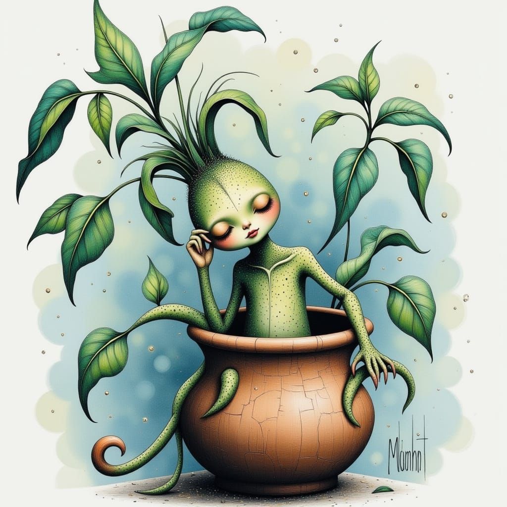 Mandrake in Pot, Surreal Fantasy Art