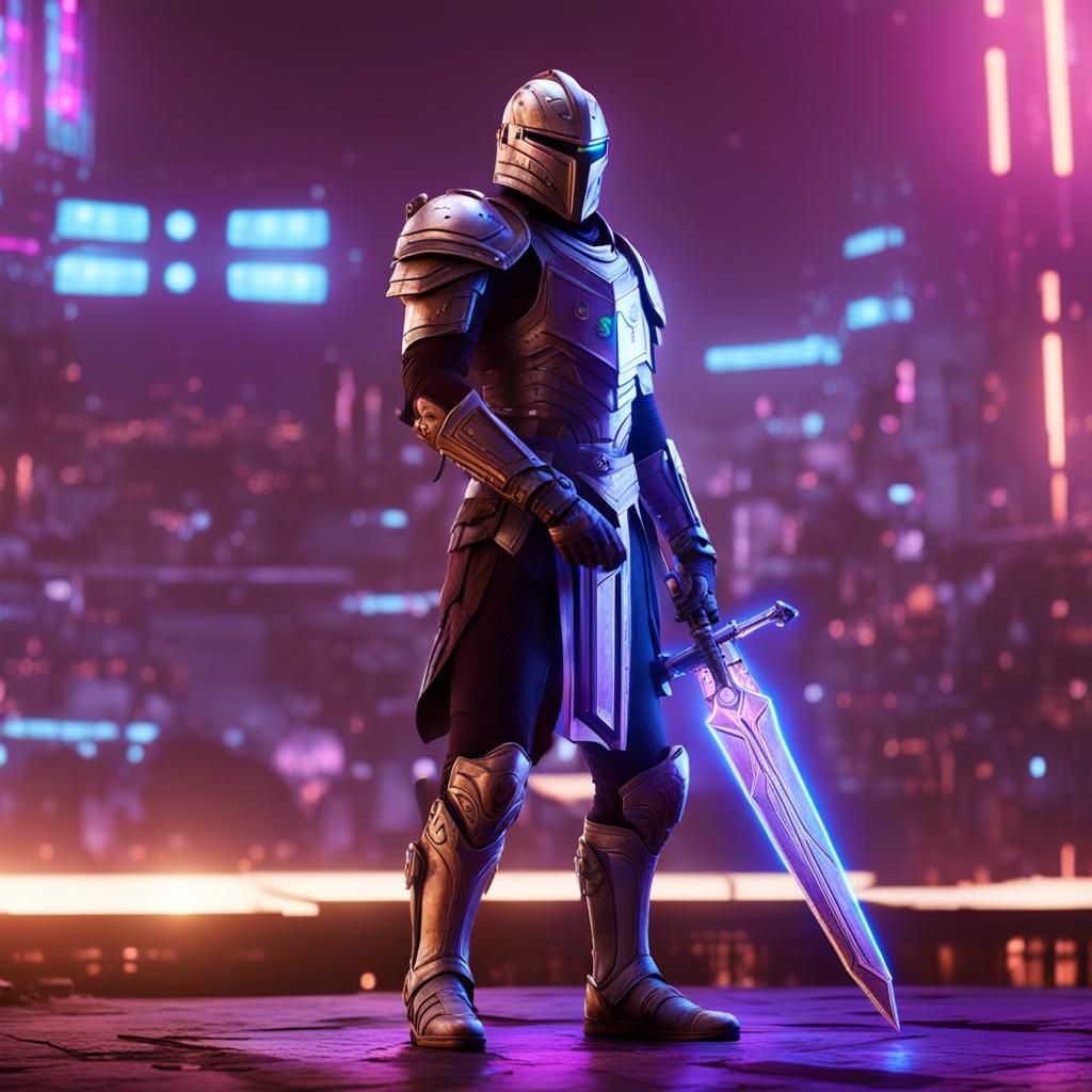 Sci-Fi Knight Warrior in High-Tech Setting