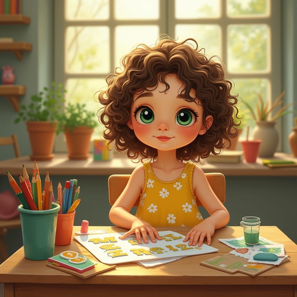 Whimsical Girl Learns in a Cozy Classroom