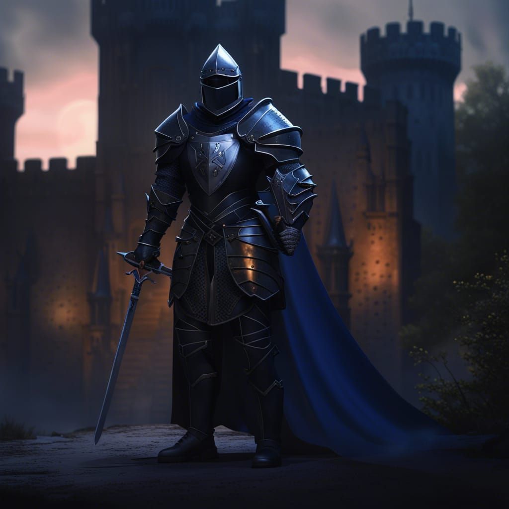 Dark Knight with Sword and Shield, Digital Art