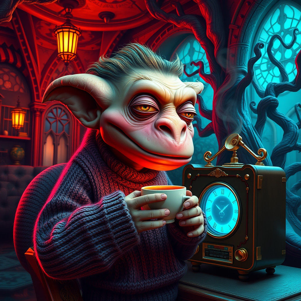 Whimsical Creature Grooving to Retro-Futuristic Tunes