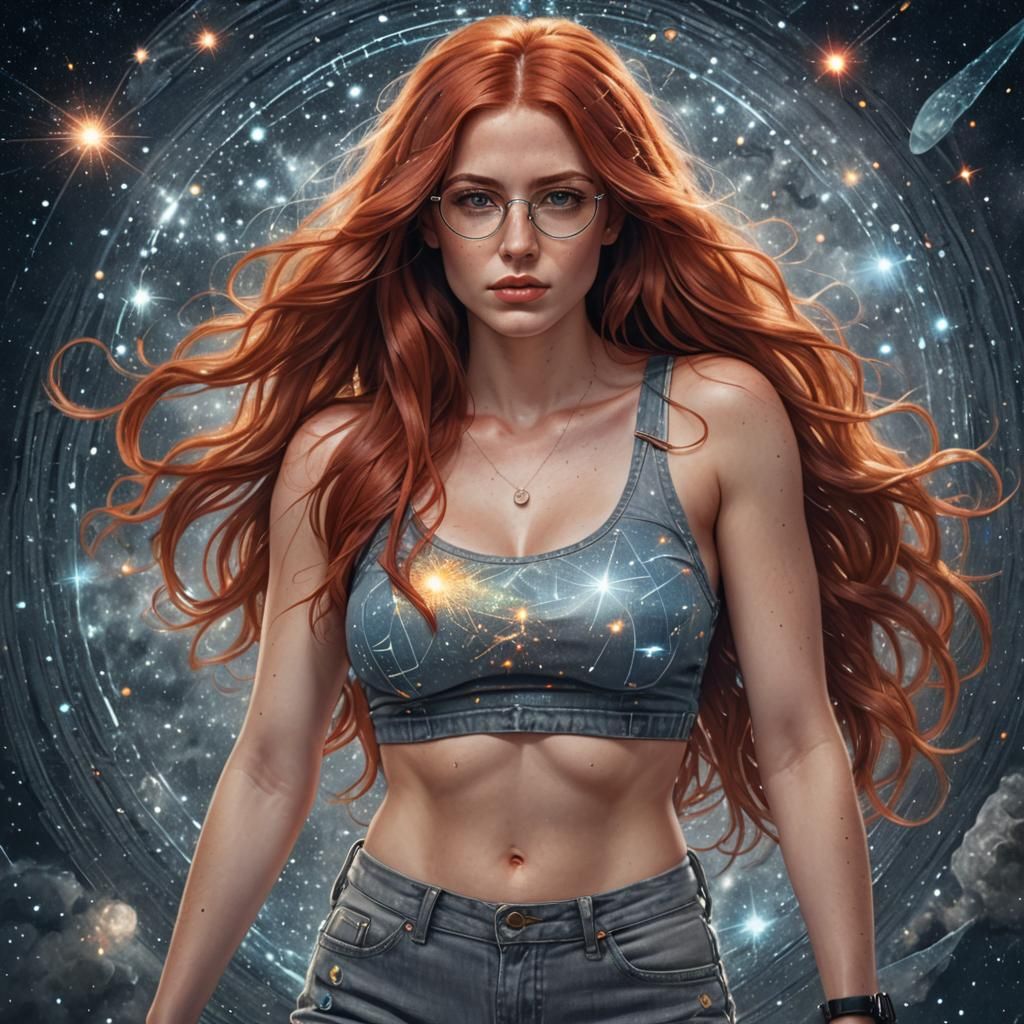 Beautiful Woman with Red Hair in Astral Style