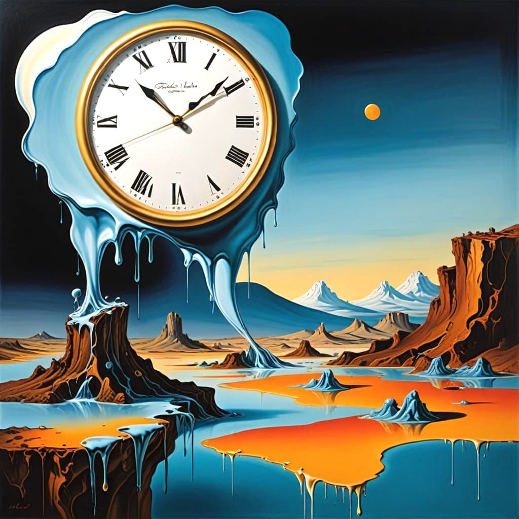 Surrealist Masterpiece with Melting Oil on Canvas