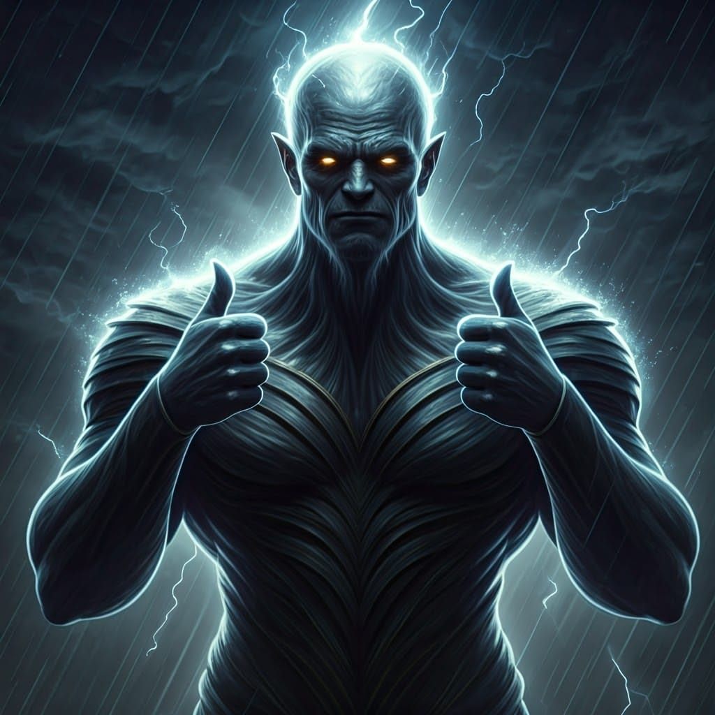 Storm Elemental Smiling with Thunderous Thumbs Up
