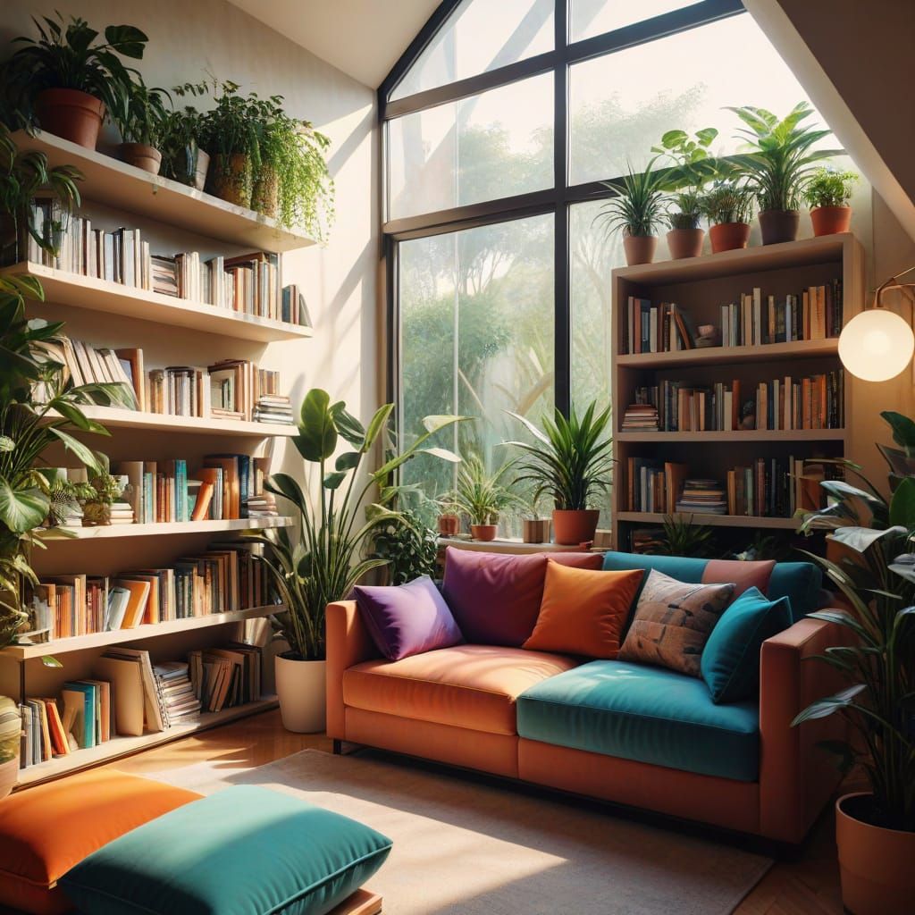 Inviting Reading Sanctuary in Cubist Style