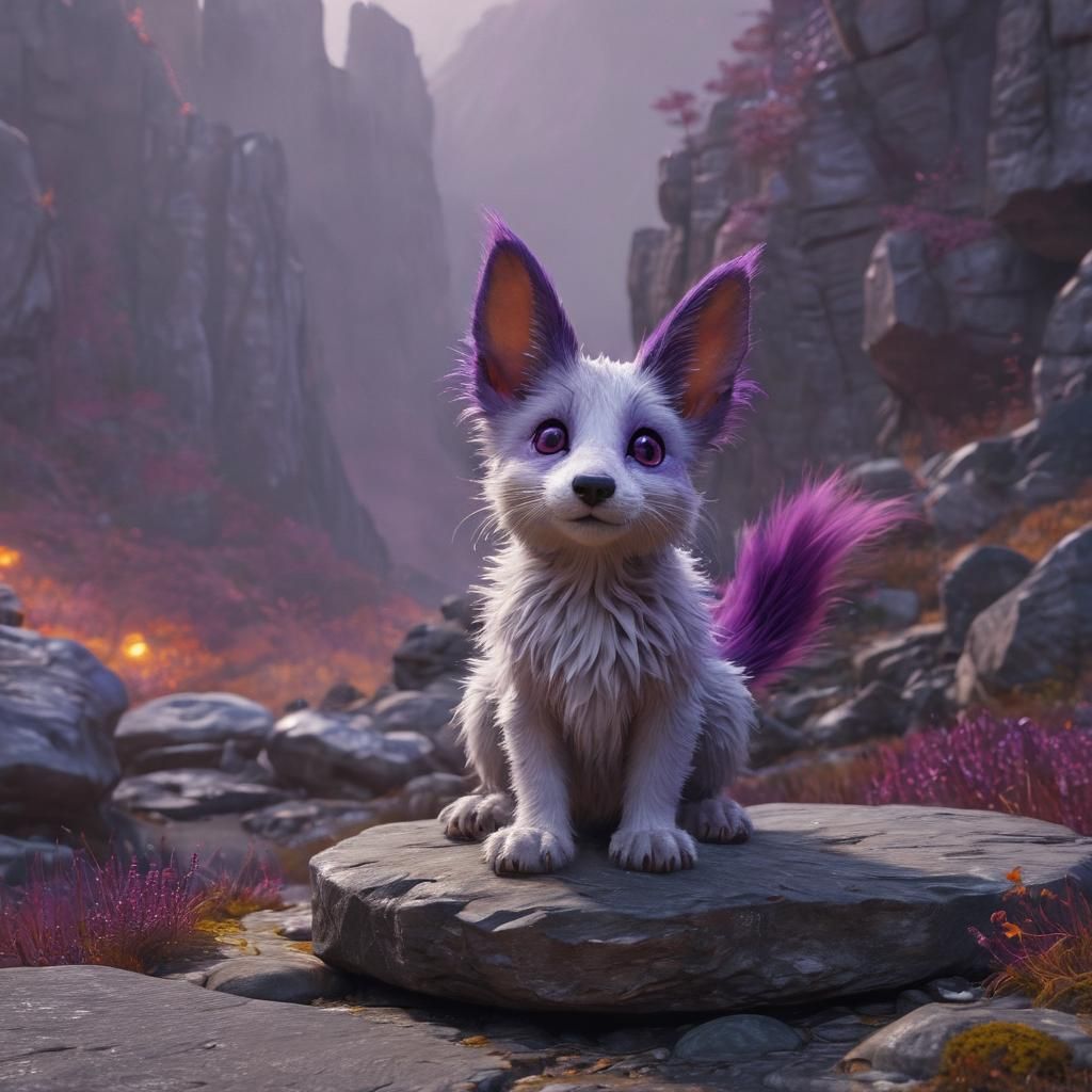 Whimsical Purple Creature on Rocky Outcropping