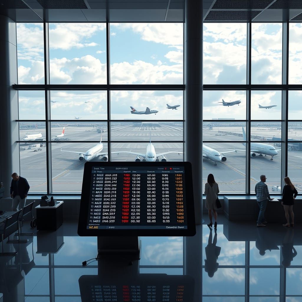 Modern Airport Interior with Futuristic Schedule Display