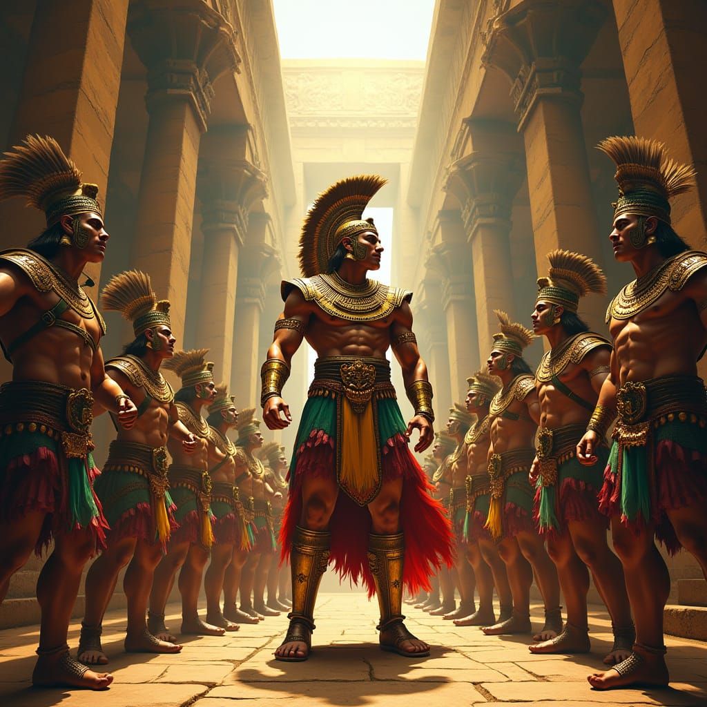 Aztec Emperor Cuitláhuac Victorious with Eagle & Jaguar Warr...