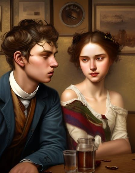 Victorian Couple Portrait in Coffee Shop