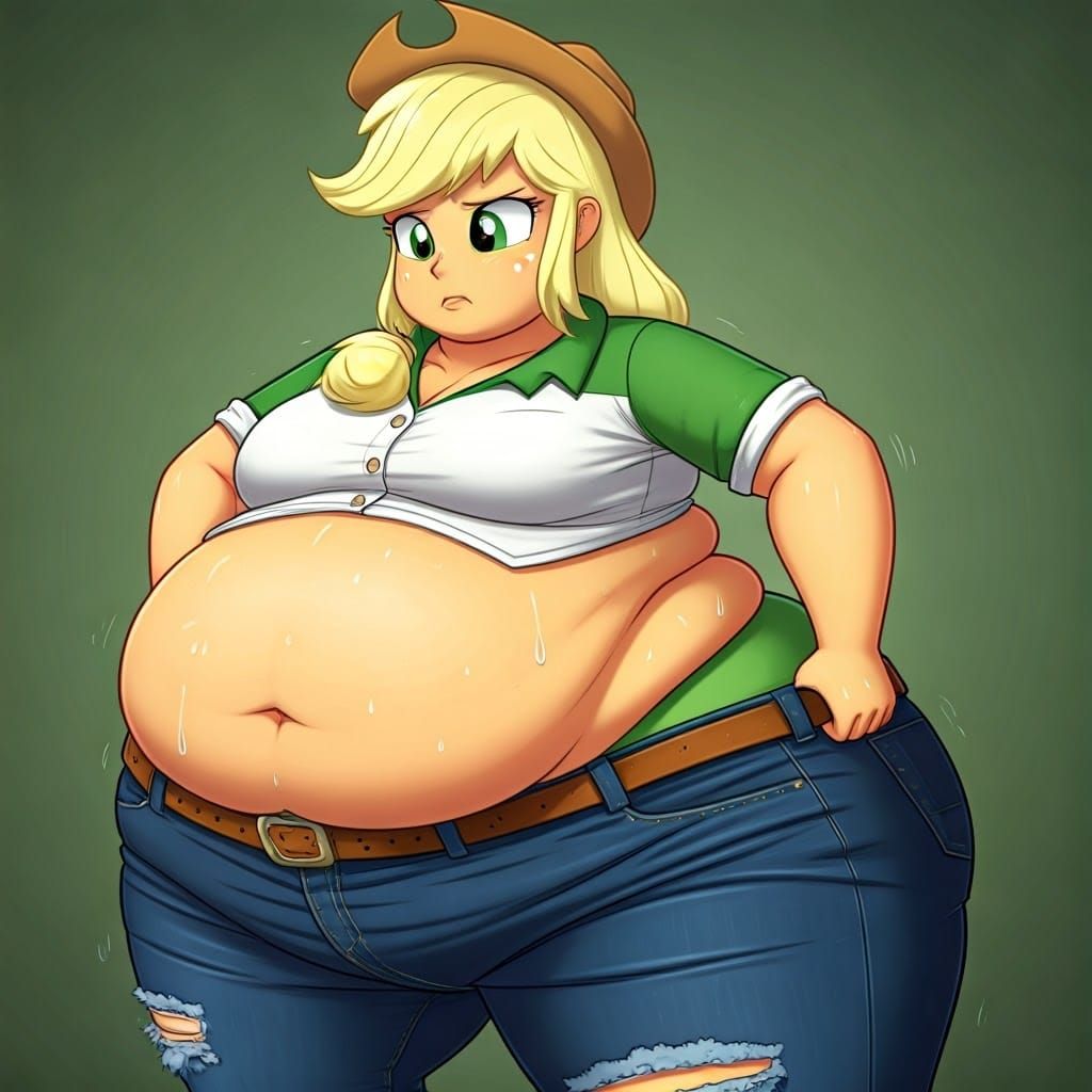 Overweight Cartoon Girl Struggles with Jeans, Cinematic Styl...