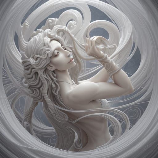 Surrealist Marble Goddess in Escher-Inspired Paradoxical Arc...