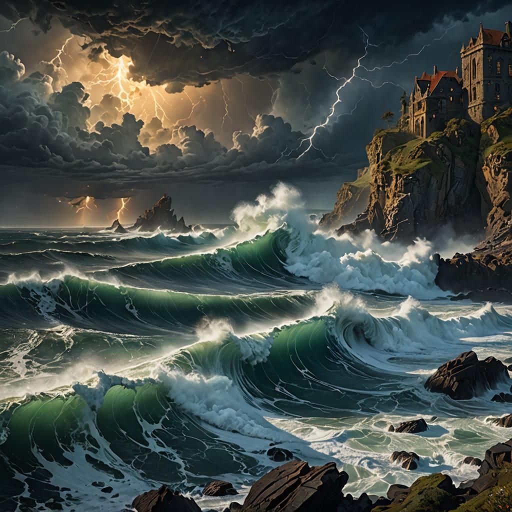 Stormy Waves Crash Against Cliffs in Hyperdetailed Realism