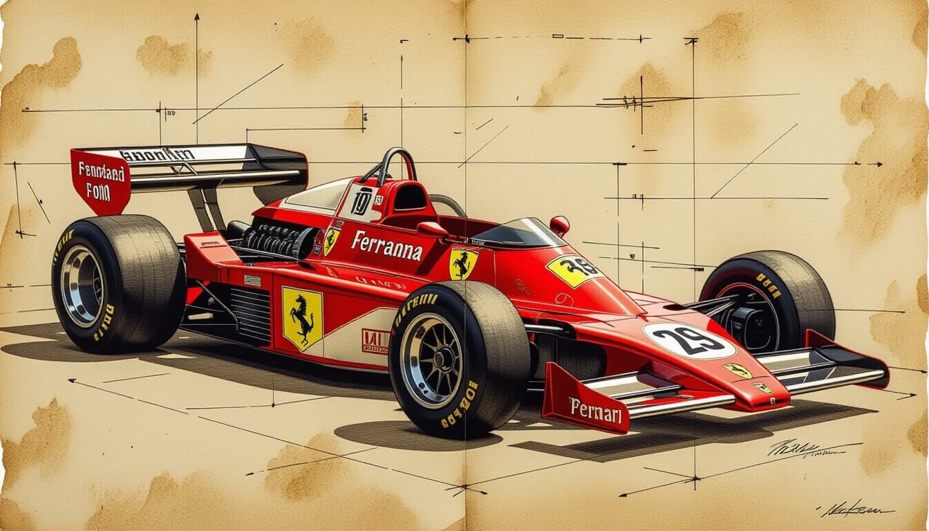 Hyperrealistic Drawing of 1976 Ferrari F1 Car