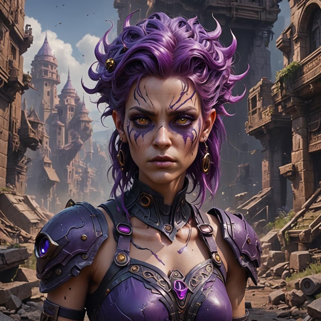 Beautiful Purple-Haired Cyclops Woman: Fantasy Concept Art