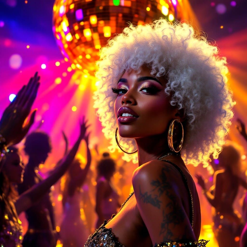 Ethereal Disco Aficionado in a Burning Ballroom Scene