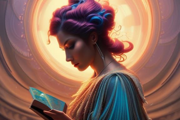 Elegant Wizard Reading in Magical Library