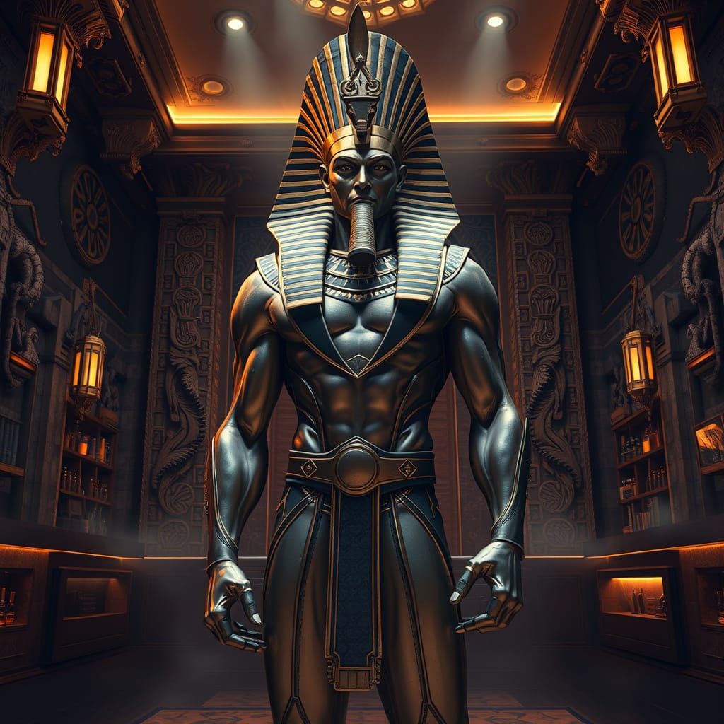 Egyptian God in Futuristic Suit, Digital Art