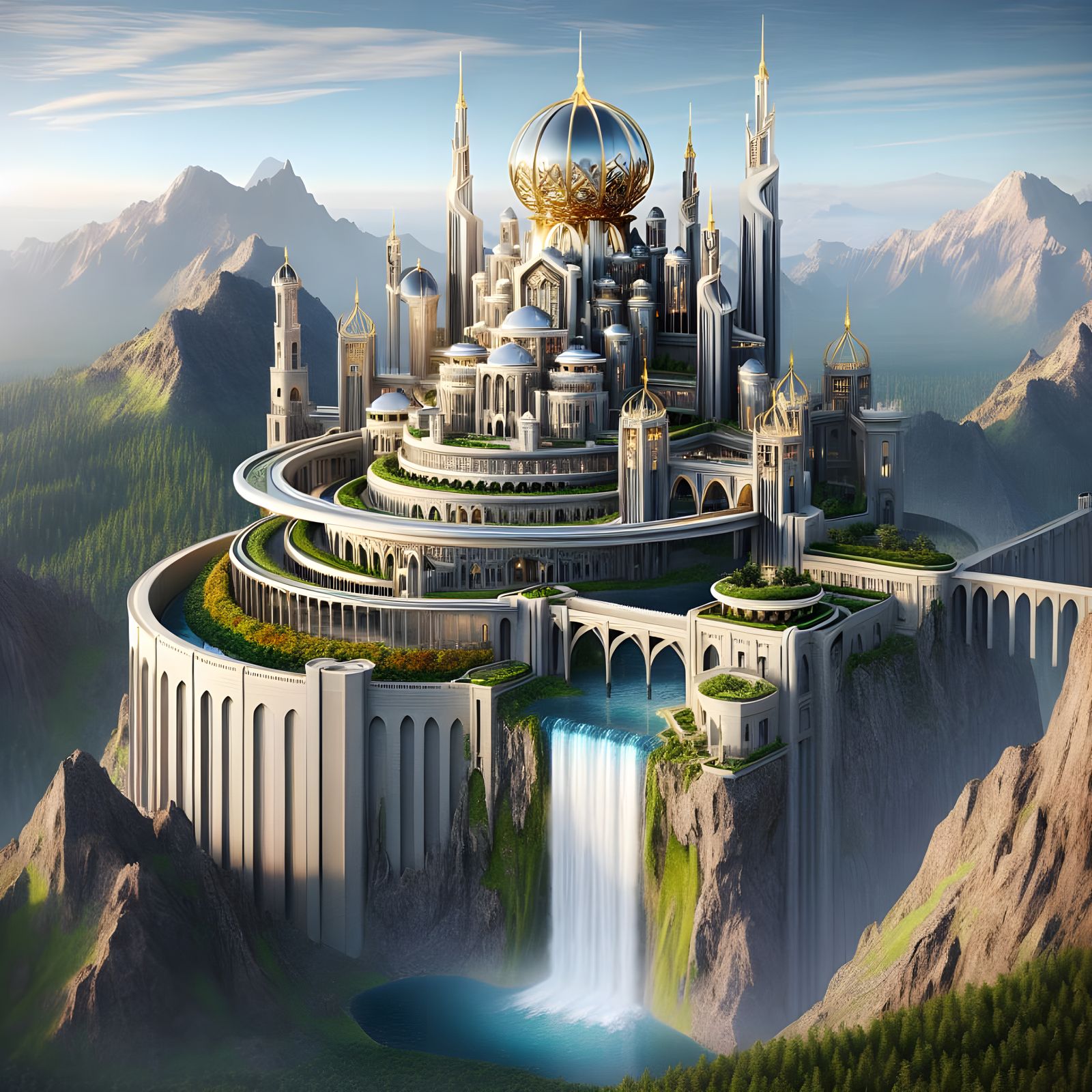 Futuristic Royal Castle Amidst Vibrant Landscape