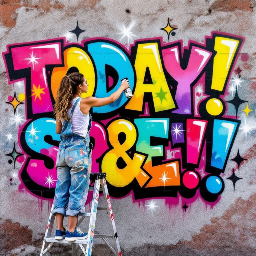 Graffiti Artist Creates Mural in Vibrant Urban Scene