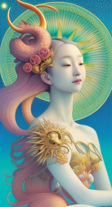 Woman in Surreal Sun and Moon Chair