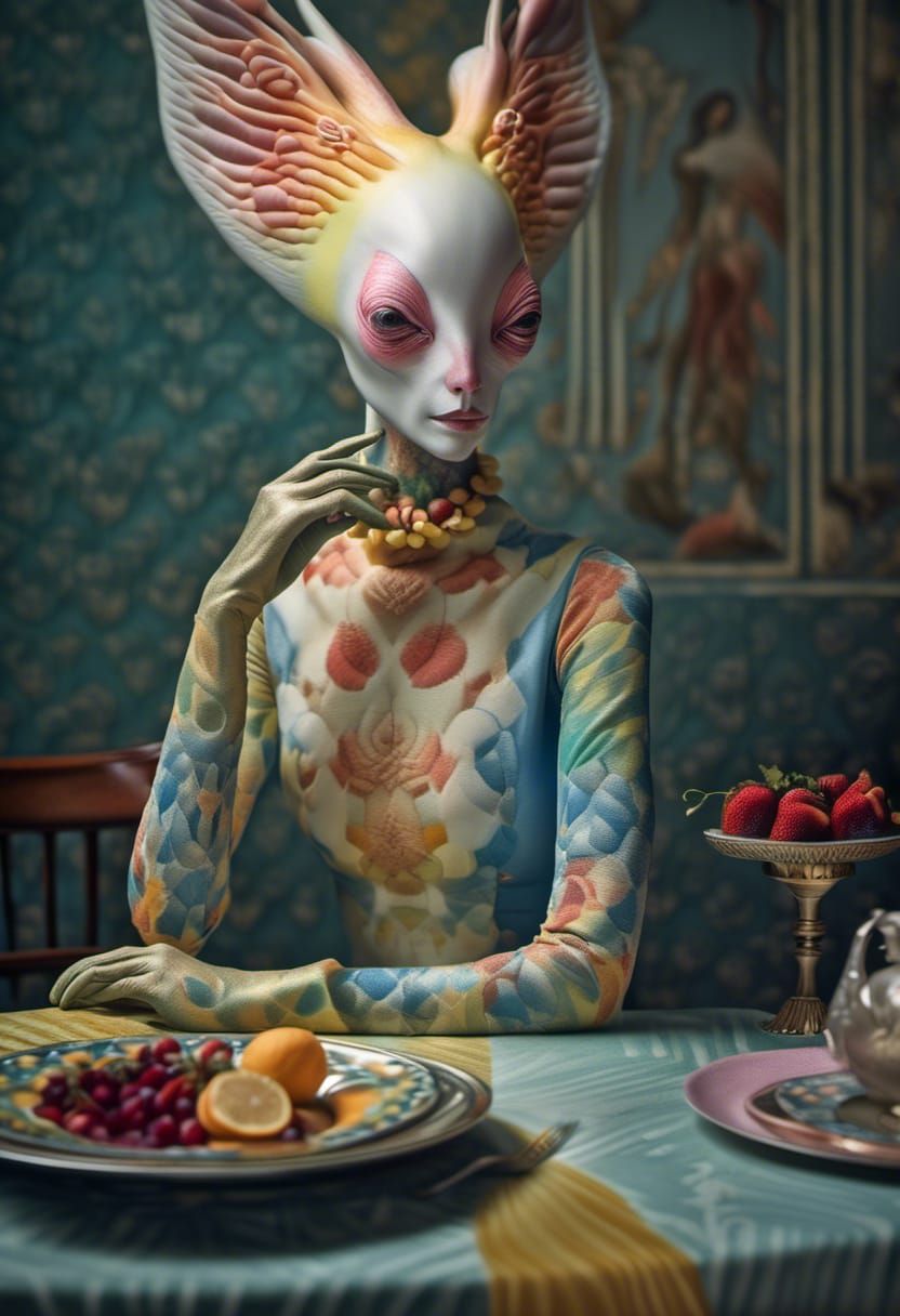 Alien Feast: Hyperrealistic Polychromatic Bizarre Art