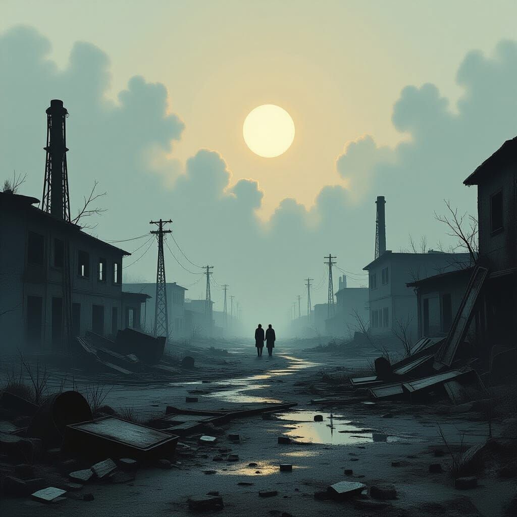 Dystopian Wasteland with Rusted Steel, Beksiński Style