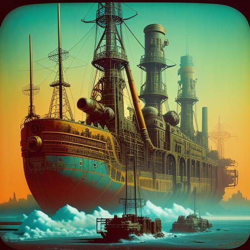 Retrofuturistic Dieselpunk Rocketship Crash on Mars in Vibra...