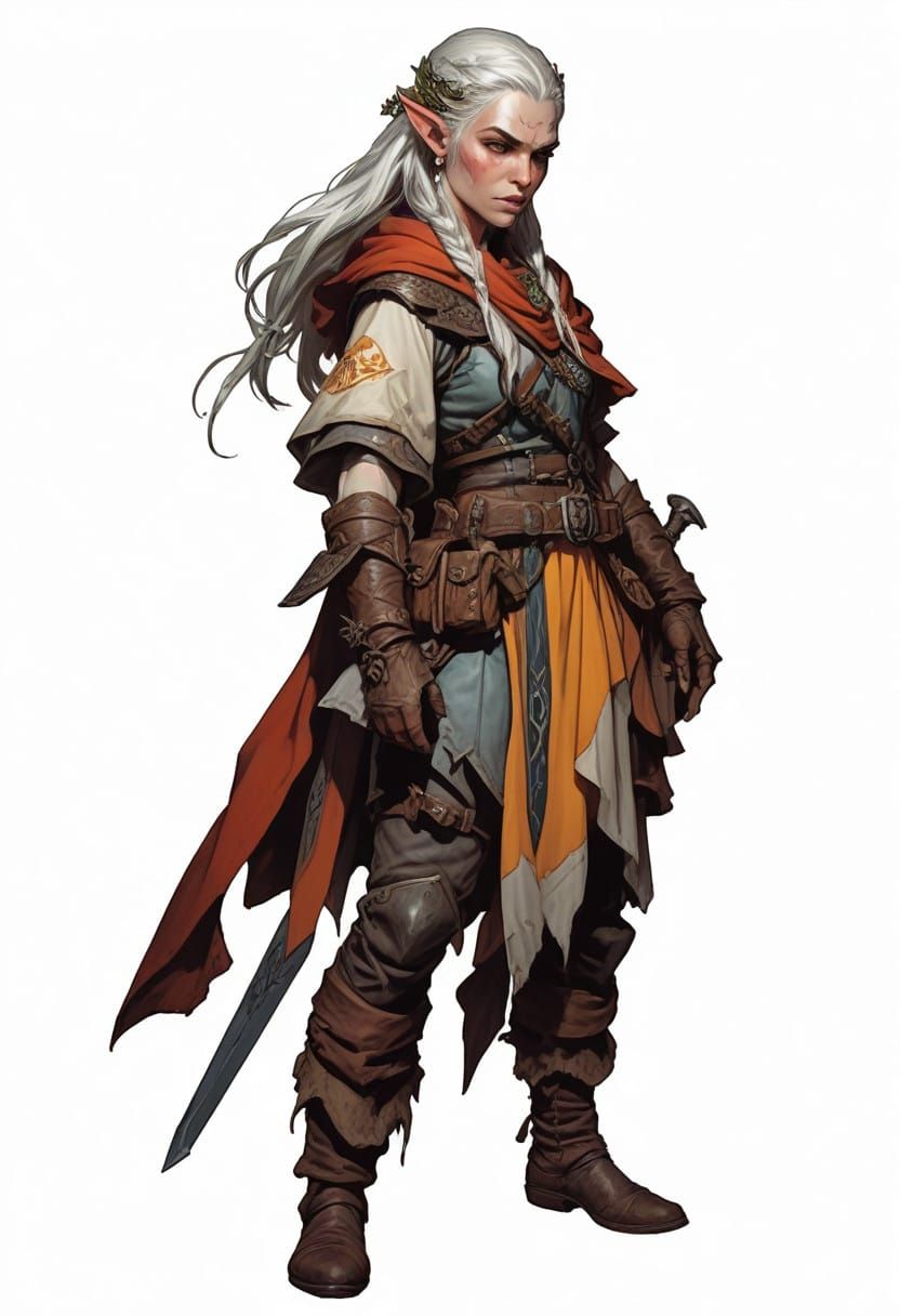 Elegant Snow Elf Adventurer in Heroic Fantasy Style