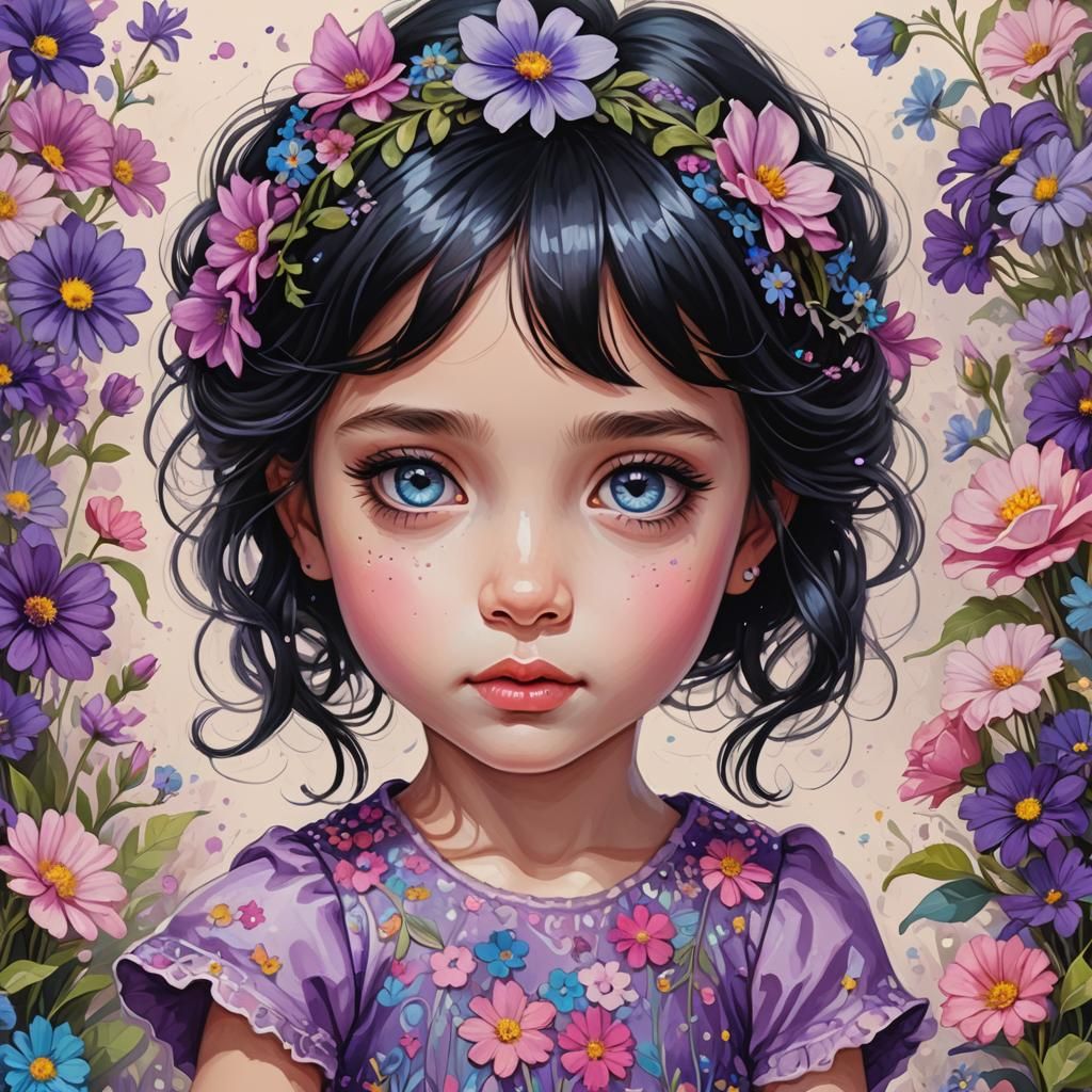 Enchanting Little Girl Portrait in Watercolor Style