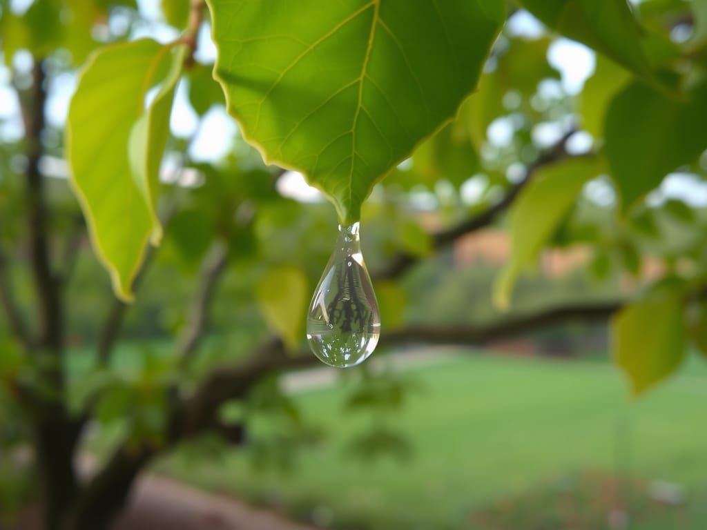 A Green Leaf Reflects Serene Landscape