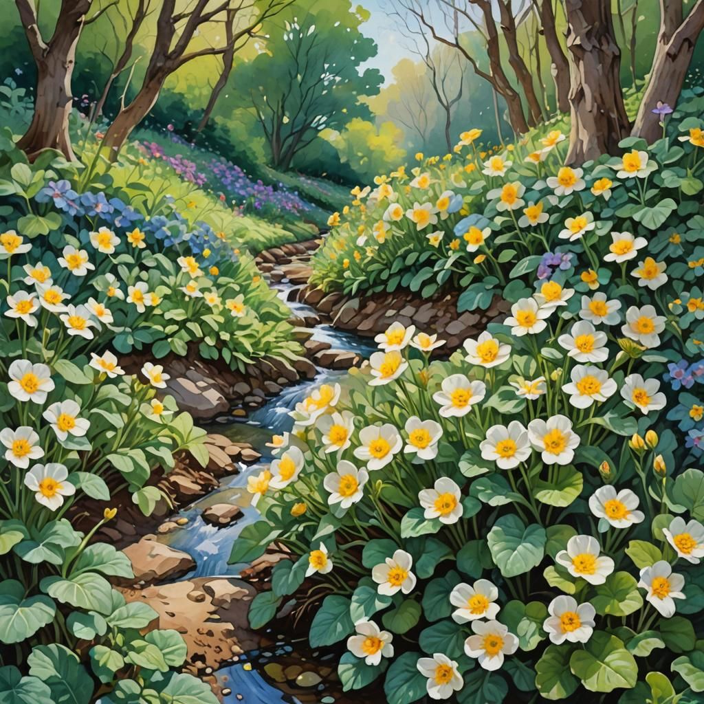 Impressionist Primroses Bloom in Gouache and Watercolor