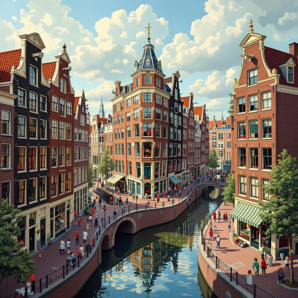 Amsterdam in MC Escher Style with Impossible Geometry