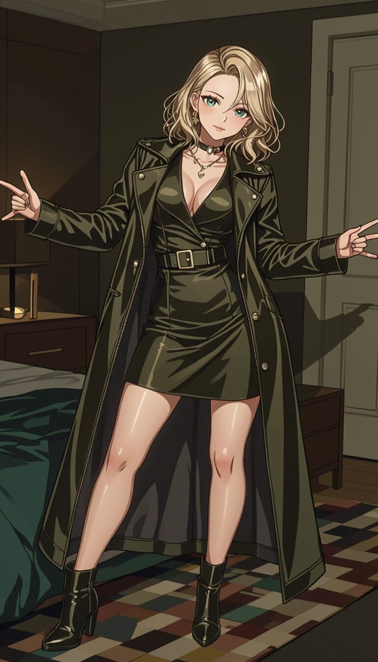 Woman in Jacket Standing in Bedroom