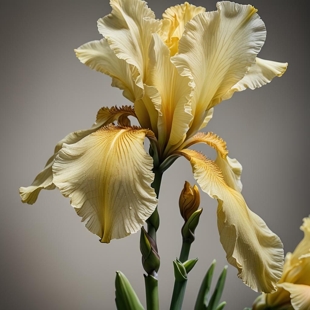 Photorealistic Yellow Iris Flower Close-Up, Botanical Illust...