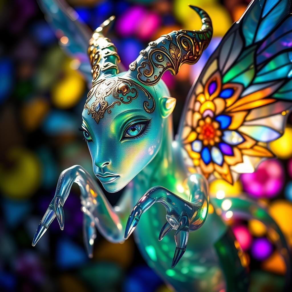 Ethereal Enameled Glass Being in Art Nouveau Style