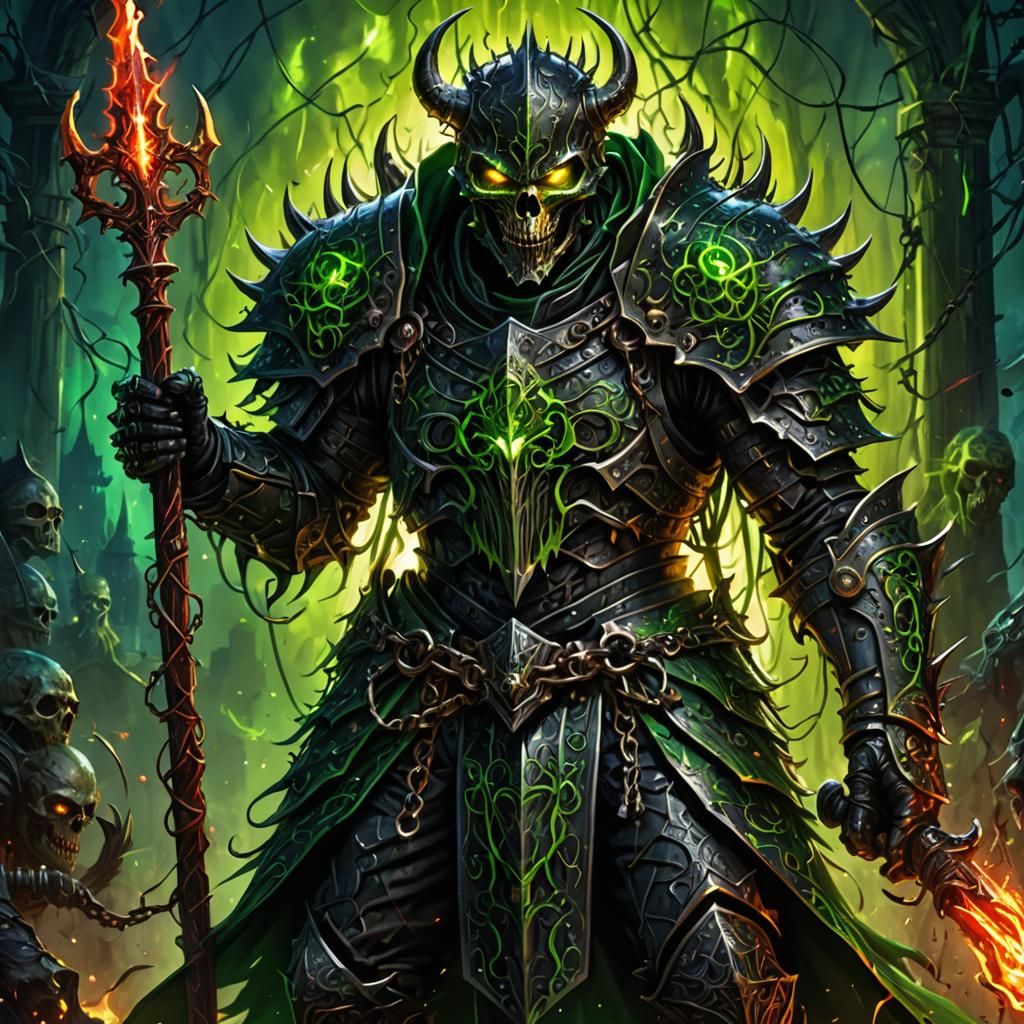 Demonic Knight with Spiked Staff Poised to Strike