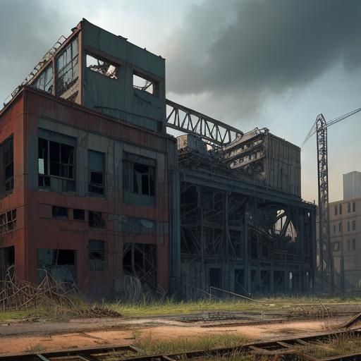 an abandoned industrial complex with abandoned machinery and silent factories.”