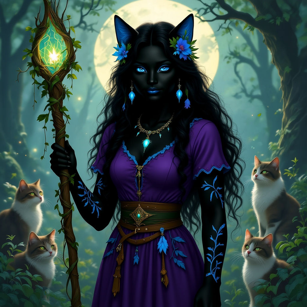Enchanted Druid in Moonlit Forest, Painterly Style