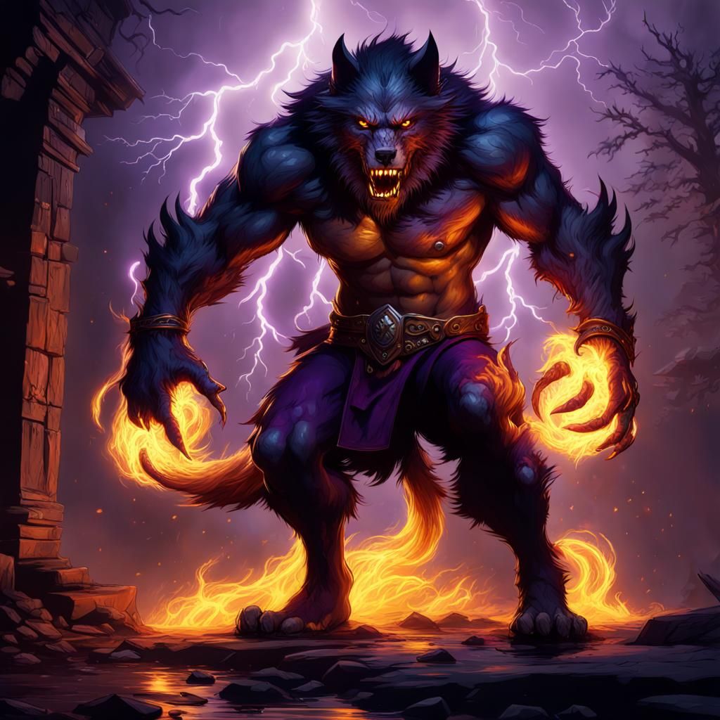 Hyperdetailed Werewolf Blood Hunter with Lightning