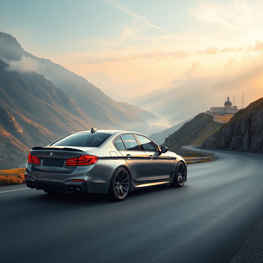 BMW M5 in Dramatic Mountain Landscape with Bodykit