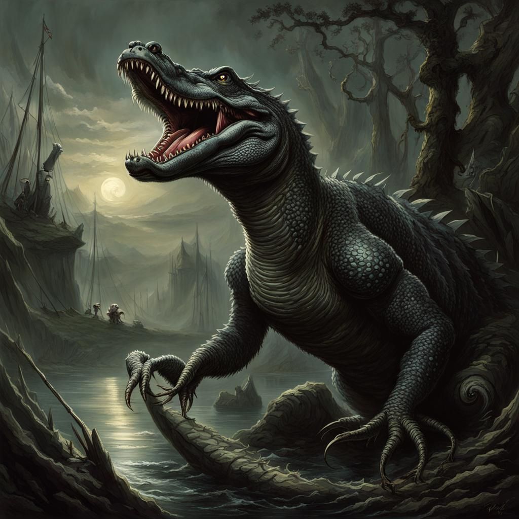 Horror Crocodile Monster with Long Claws