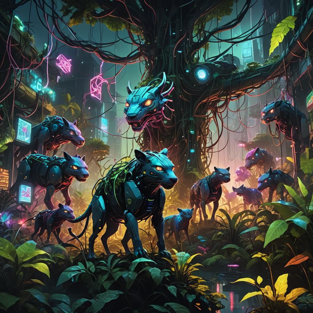 Cybernetic Animals Roam Bioluminescent Neon Jungle