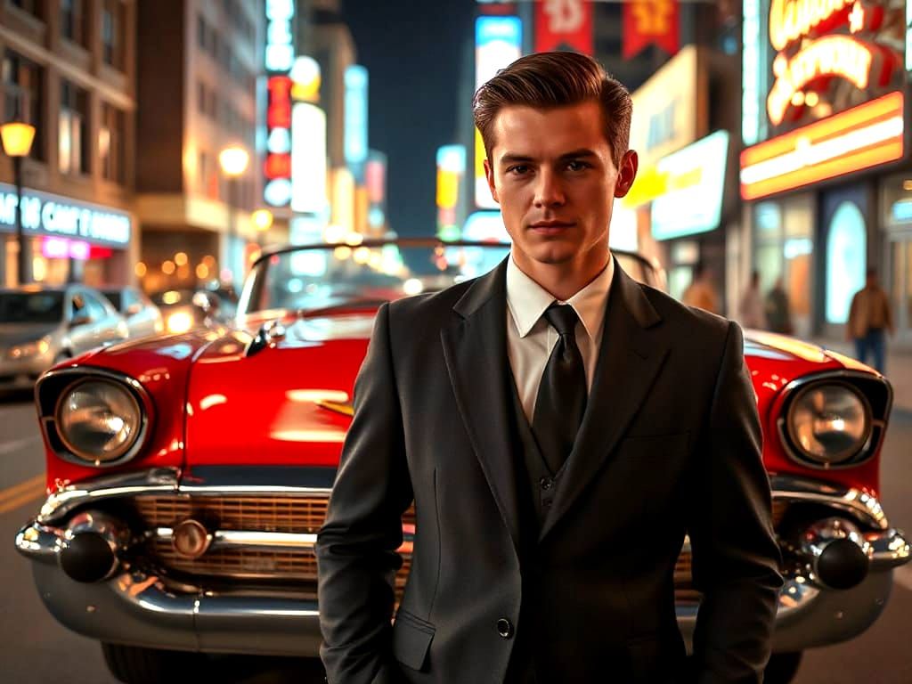 Film Noir: Man and 1957 Chevy Bel Air