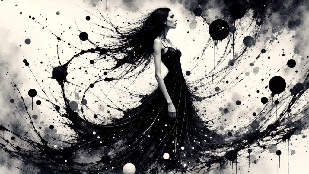 Woman in Chaotic Inkscape: Surreal Abstract Portrait