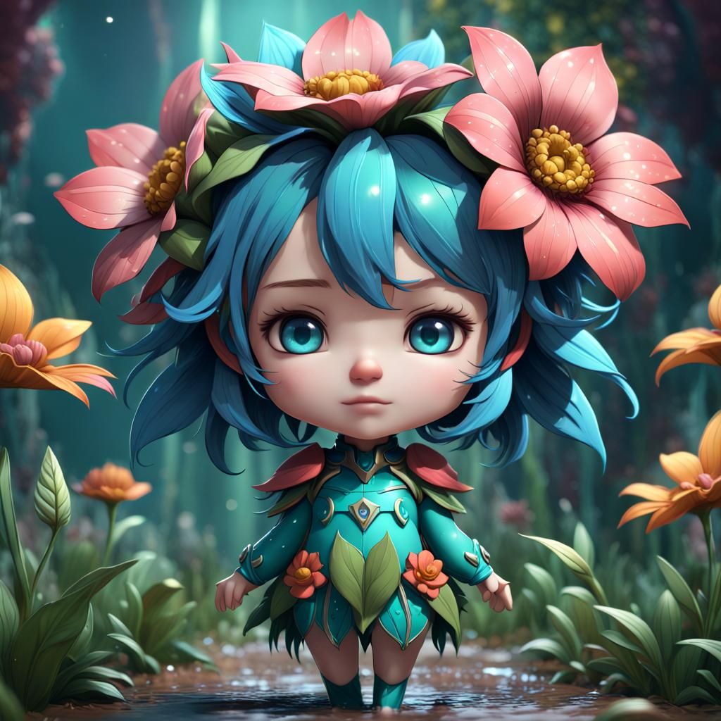 Cute Chibi Human-Flower Hybrid in 8K