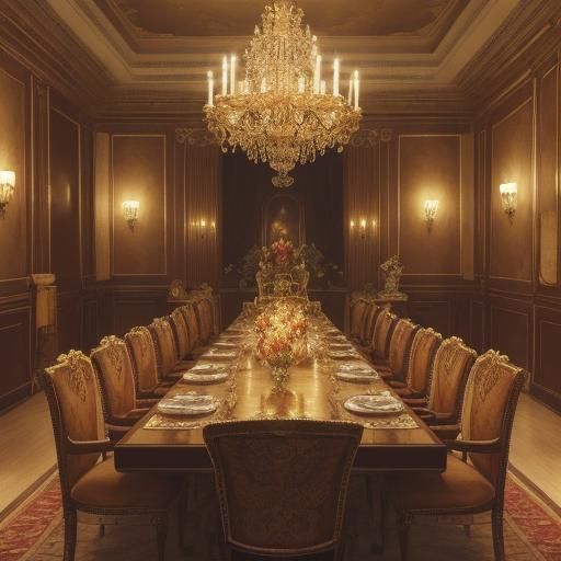 Fiery Still Life in Ornate Room as Oil Painting