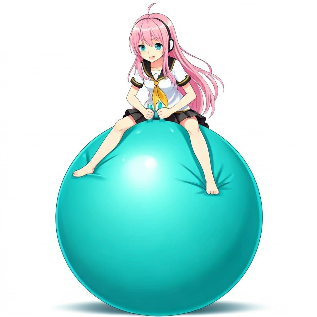 Vocaloid Idol Bounces on Vibrant Turquoise Ball