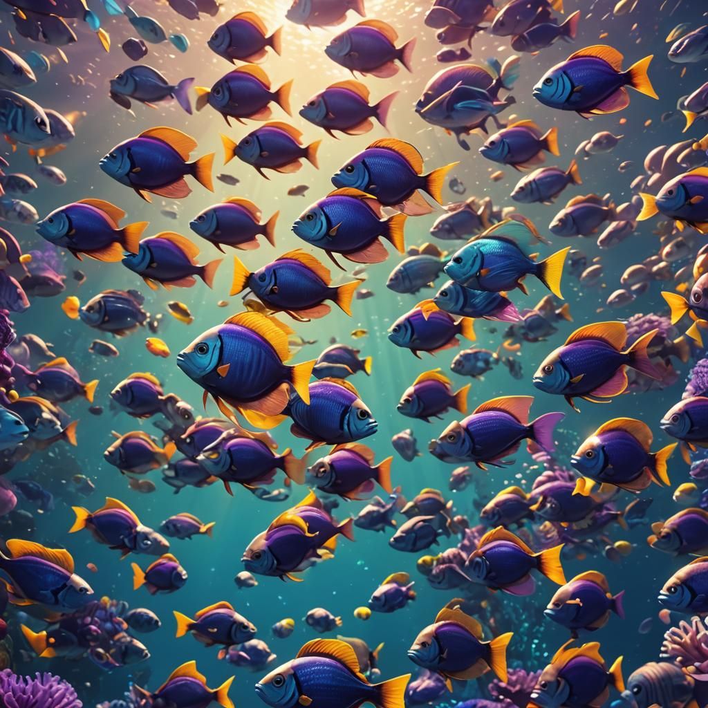 Exotic Fish School in Vibrant 3D Digital Art