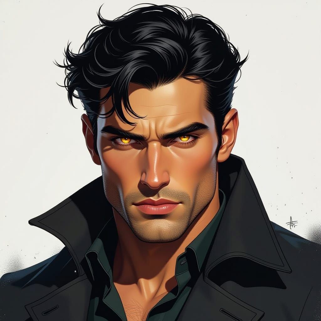 Chiseled Warrior with Glowing Gold Eyes