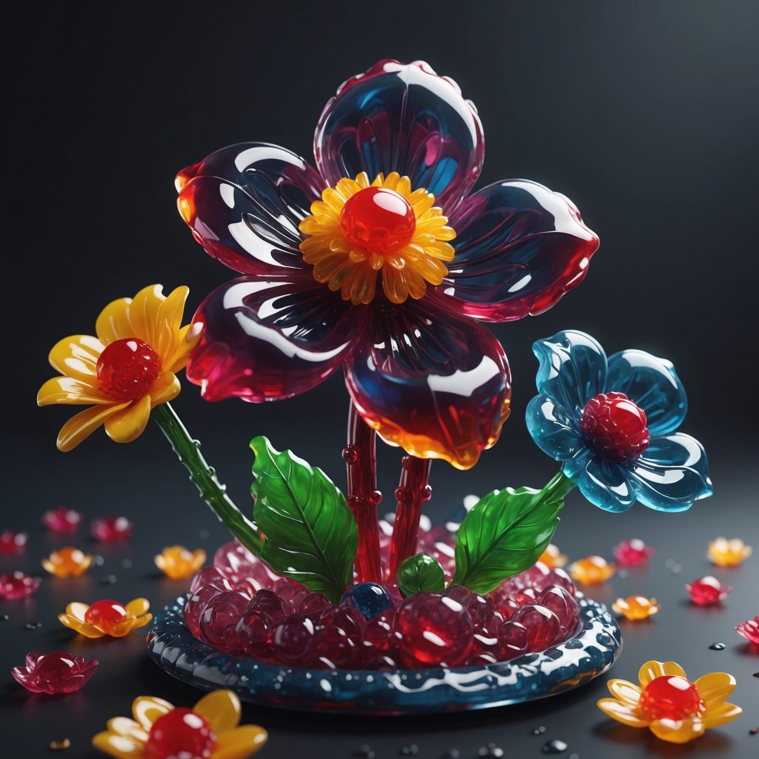 Fantastical 3D Gummy Jelly Flower in Detailed Matte Painting